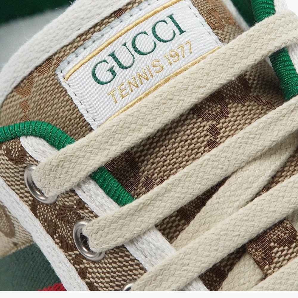 Gucci 1977 Tennis Sneakers Beige and Green Sneakers (Authentic) - Picture 9 of 10